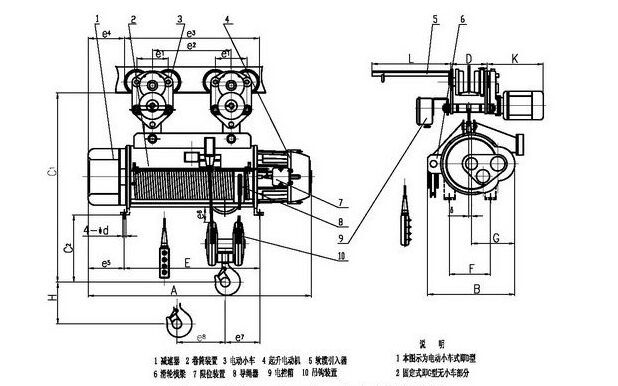 鋼絲繩電動(dòng)葫蘆結(jié)構(gòu)圖